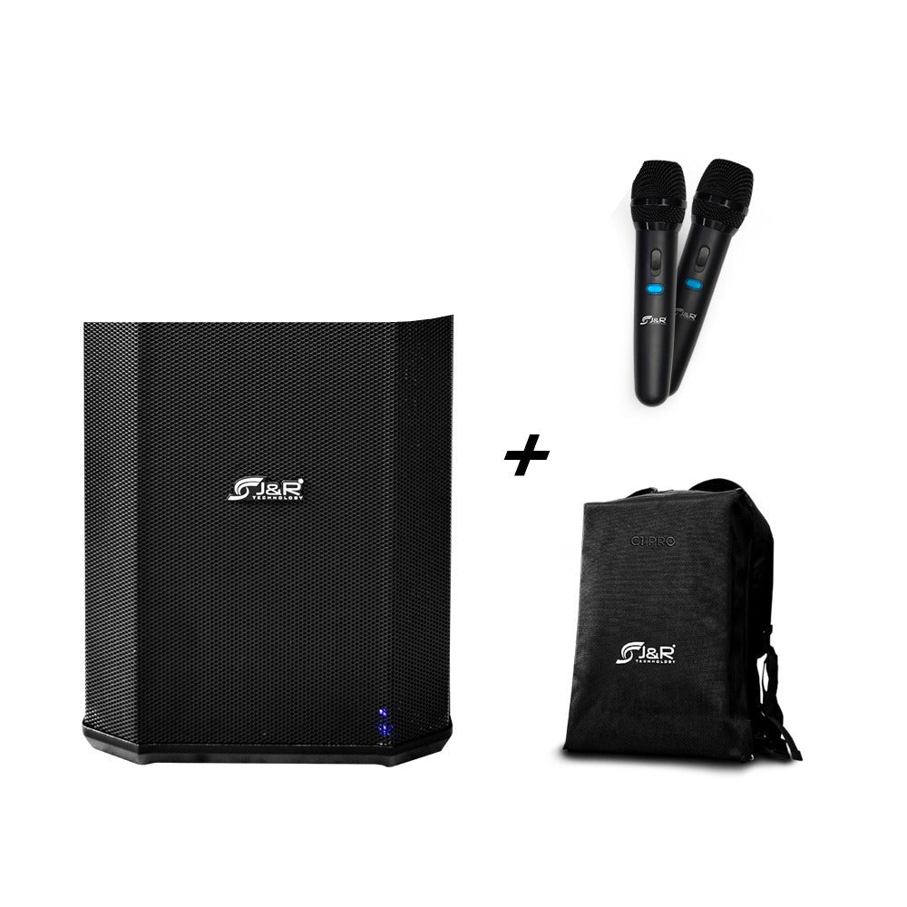 Cabina recargable J&R C1 Pro de 8 pulgadas con micrófonos inalámbricos y morral