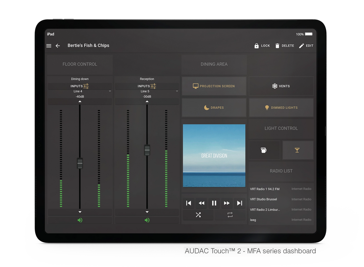 Amplificador compacto Audac MFA216 de 2 x 80 W clase D para instalación