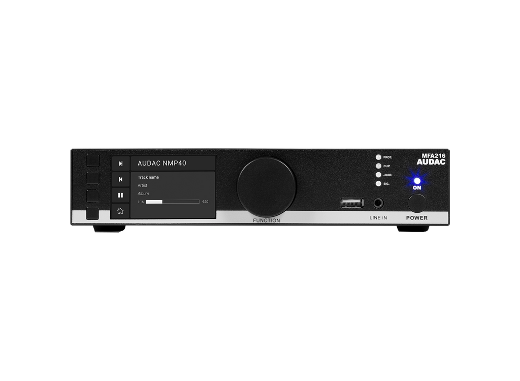 Amplificador compacto Audac MFA216 de 2 x 80 W clase D para instalación