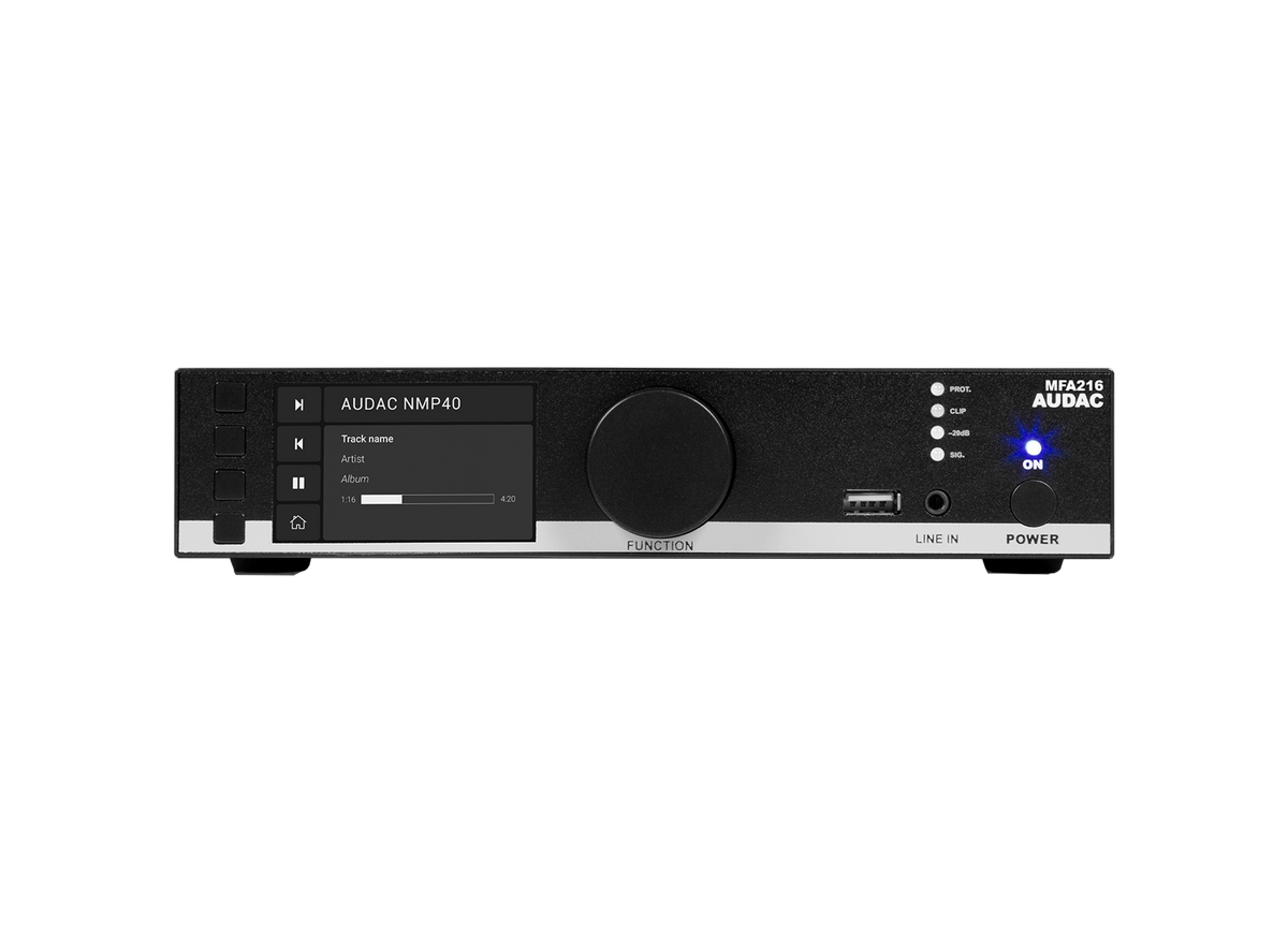Amplificador compacto Audac MFA216 de 2 x 80 W clase D para instalación