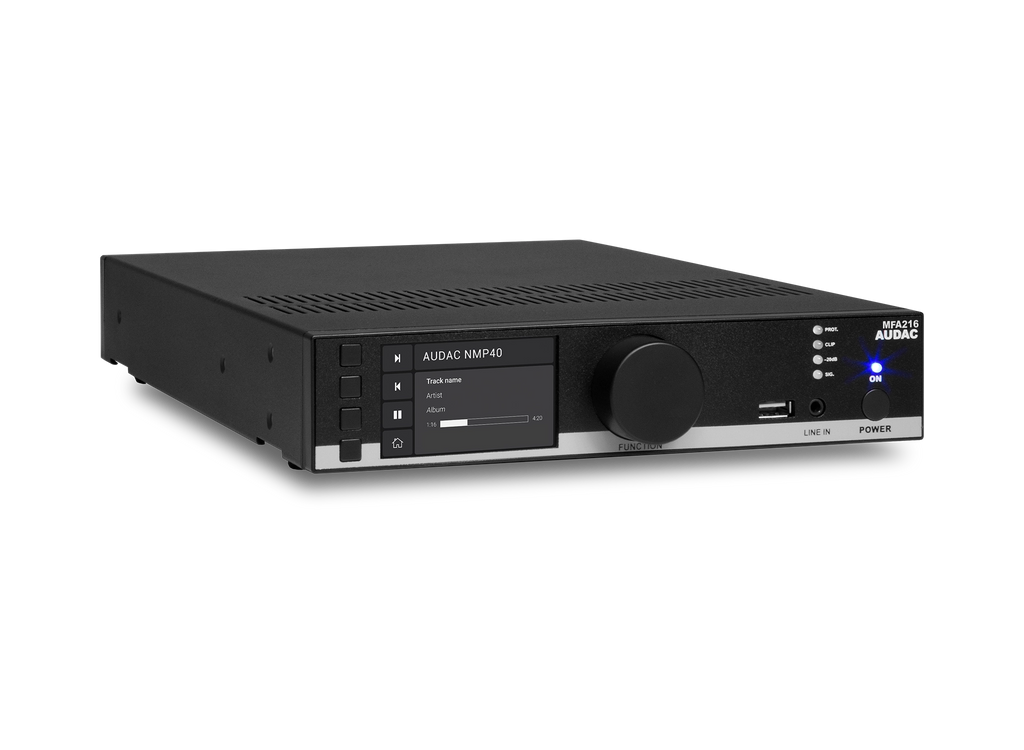 Amplificador compacto Audac MFA216 de 2 x 80 W clase D para instalación