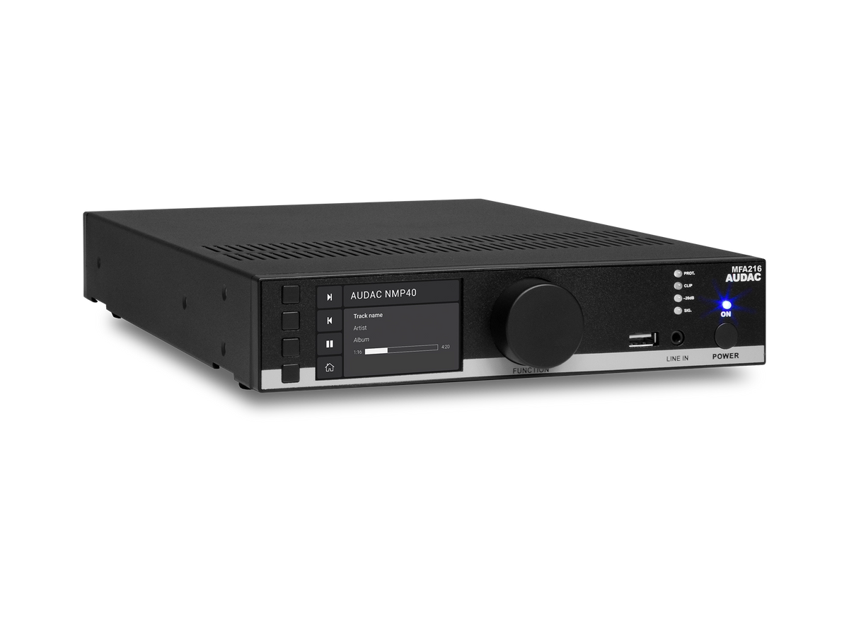 Amplificador compacto Audac MFA216 de 2 x 80 W clase D para instalación