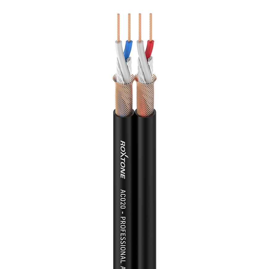 Roxtone AC020 Cable de audio dúplex balanceado 26AWG negro rollo 100 m