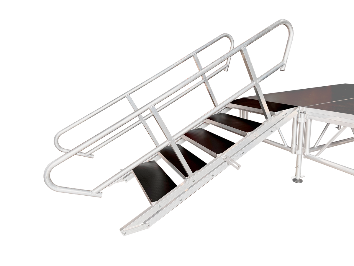 Vento Escalera con pasamanos en aluminio para tarima