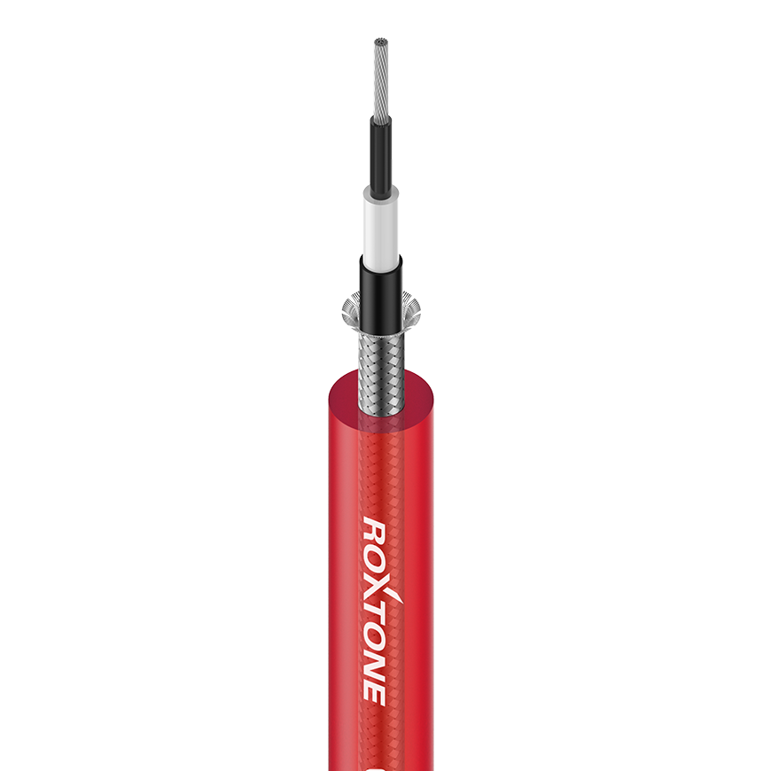 Roxtone GC060 Cable para instrumento 24AWG rojo transparente mate rollo 100 m