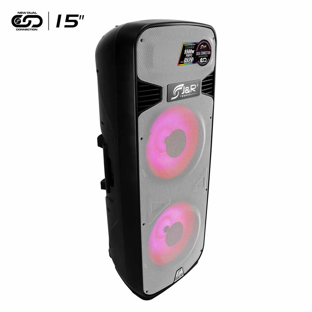 J&R J5164 Cabina activa doble 15" con luces LED, Bluetooth y control remoto
