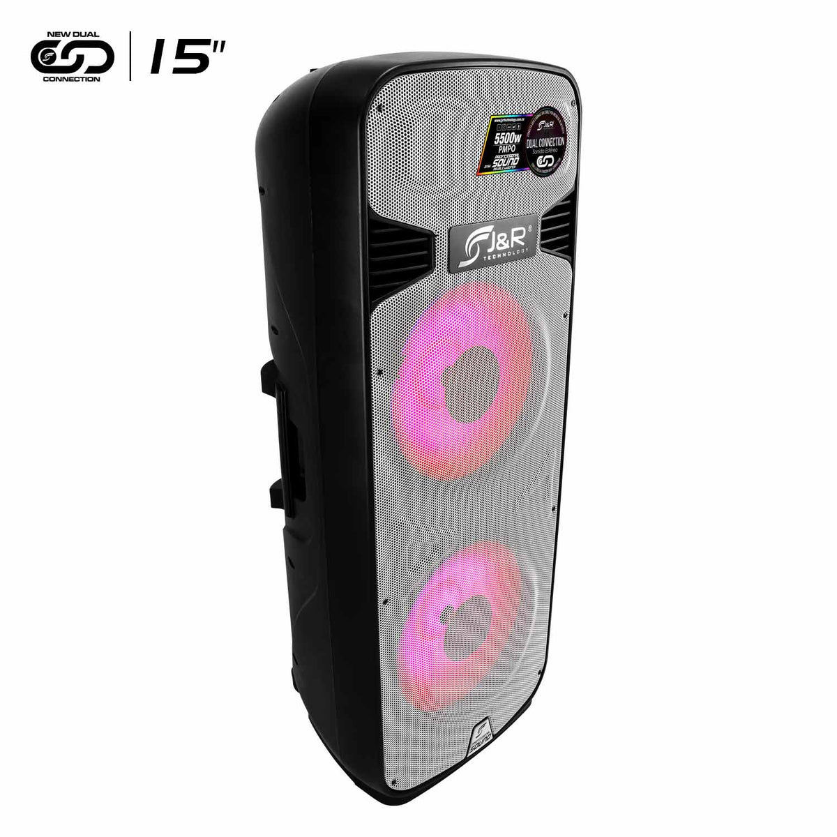 J&R J5164 Cabina activa doble 15" con luces LED, Bluetooth y control remoto