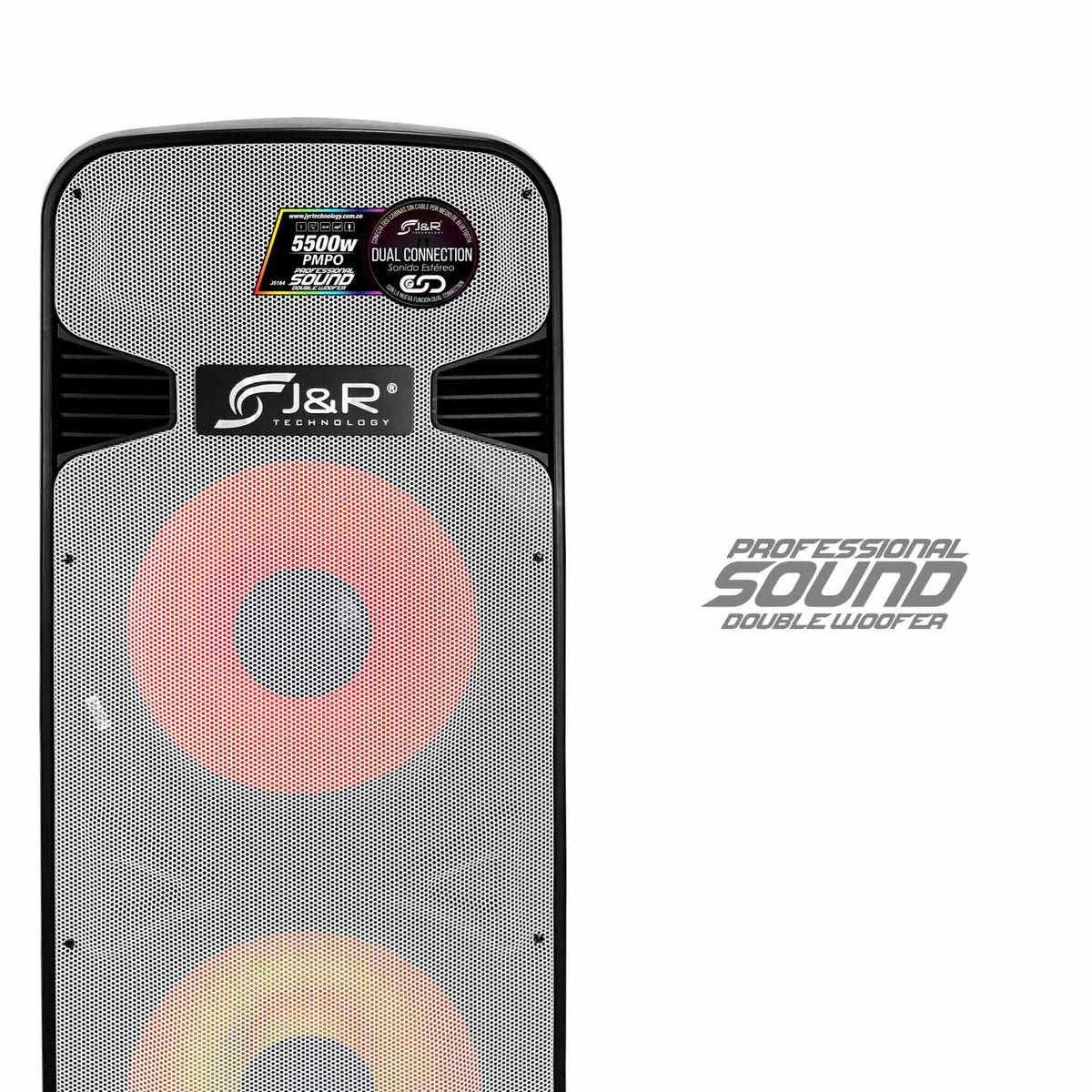 J&R J5164 Cabina activa doble 15" con luces LED, Bluetooth y control remoto