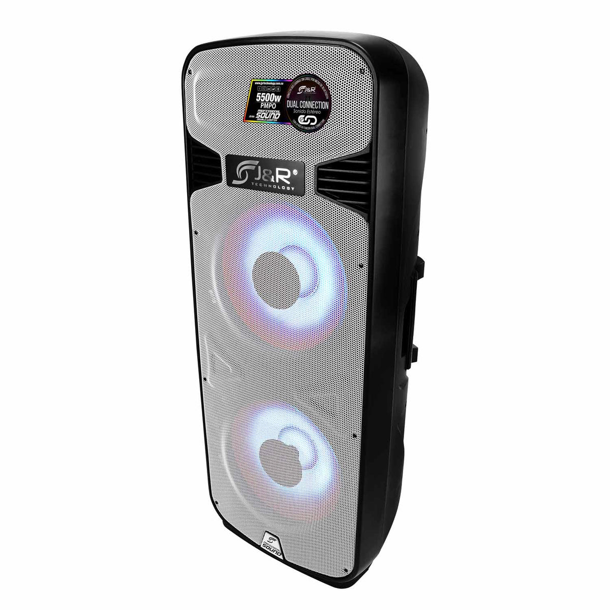 J&R J5164 Cabina activa doble 15" con luces LED, Bluetooth y control remoto