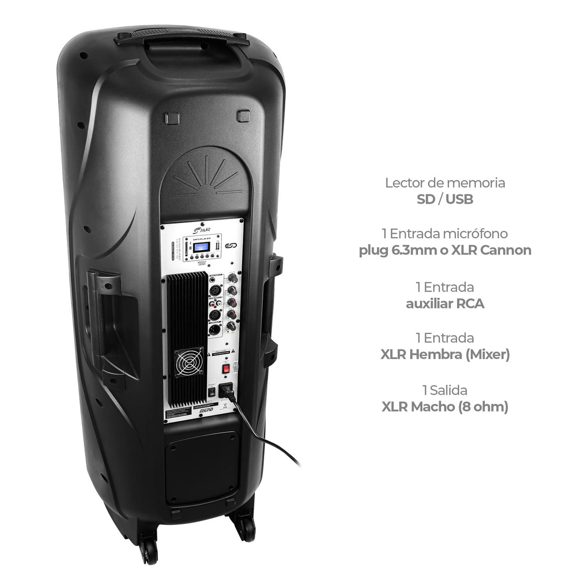J&R J5164 Cabina activa doble 15" con luces LED, Bluetooth y control remoto