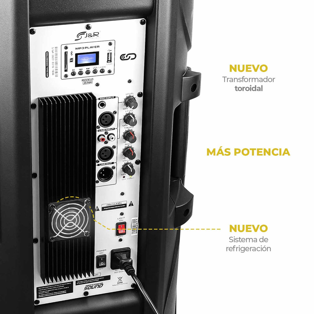 J&R J5164 Cabina activa doble 15" con luces LED, Bluetooth y control remoto