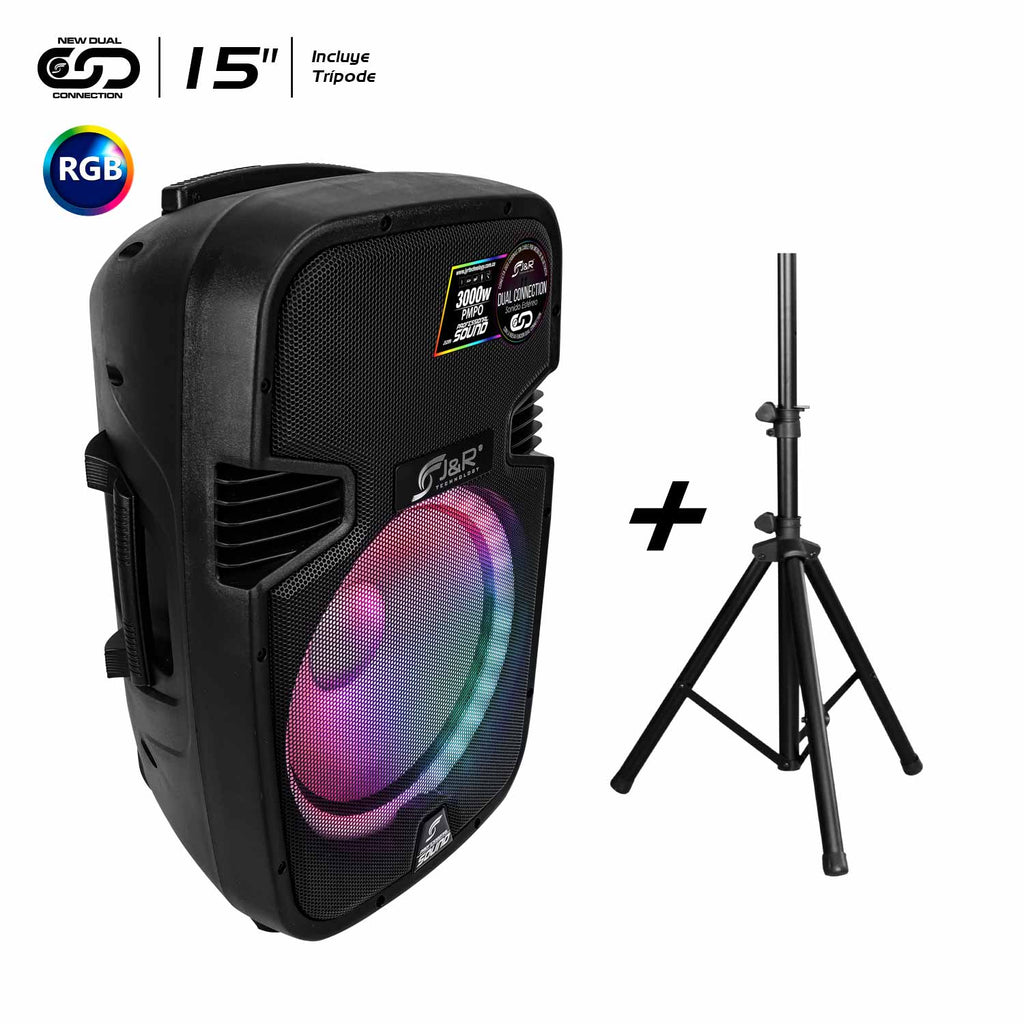 J&R J5209 Cabina activa 15" con luces RGB, pantalla LCD y Bluetooth