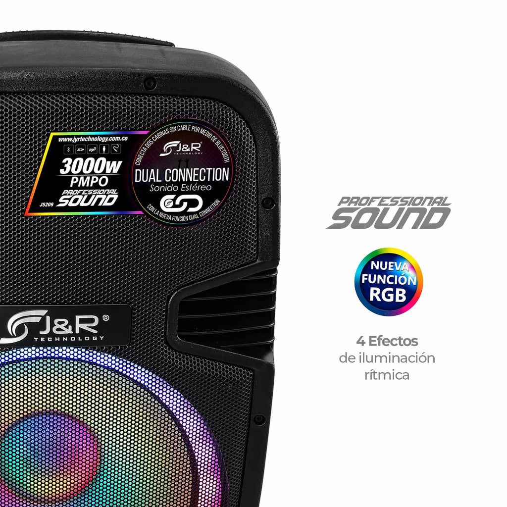 J&R J5209 Cabina activa 15" con luces RGB, pantalla LCD y Bluetooth