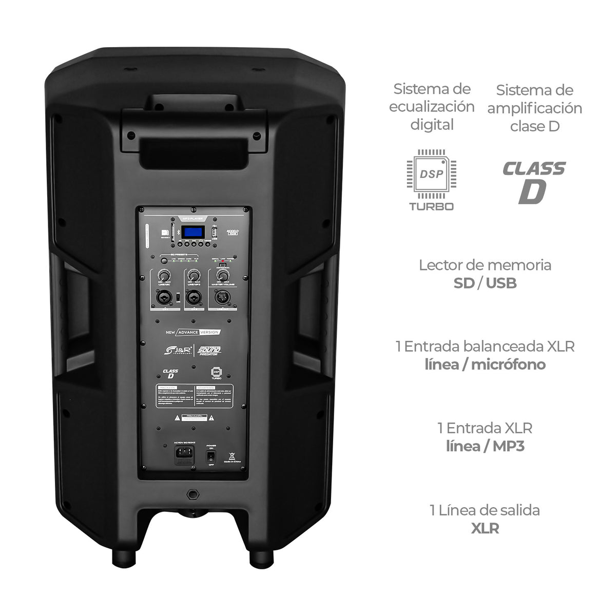J&R J5230 Predator Cabina activa 15" 550 W RMS con Bluetooth y TWS