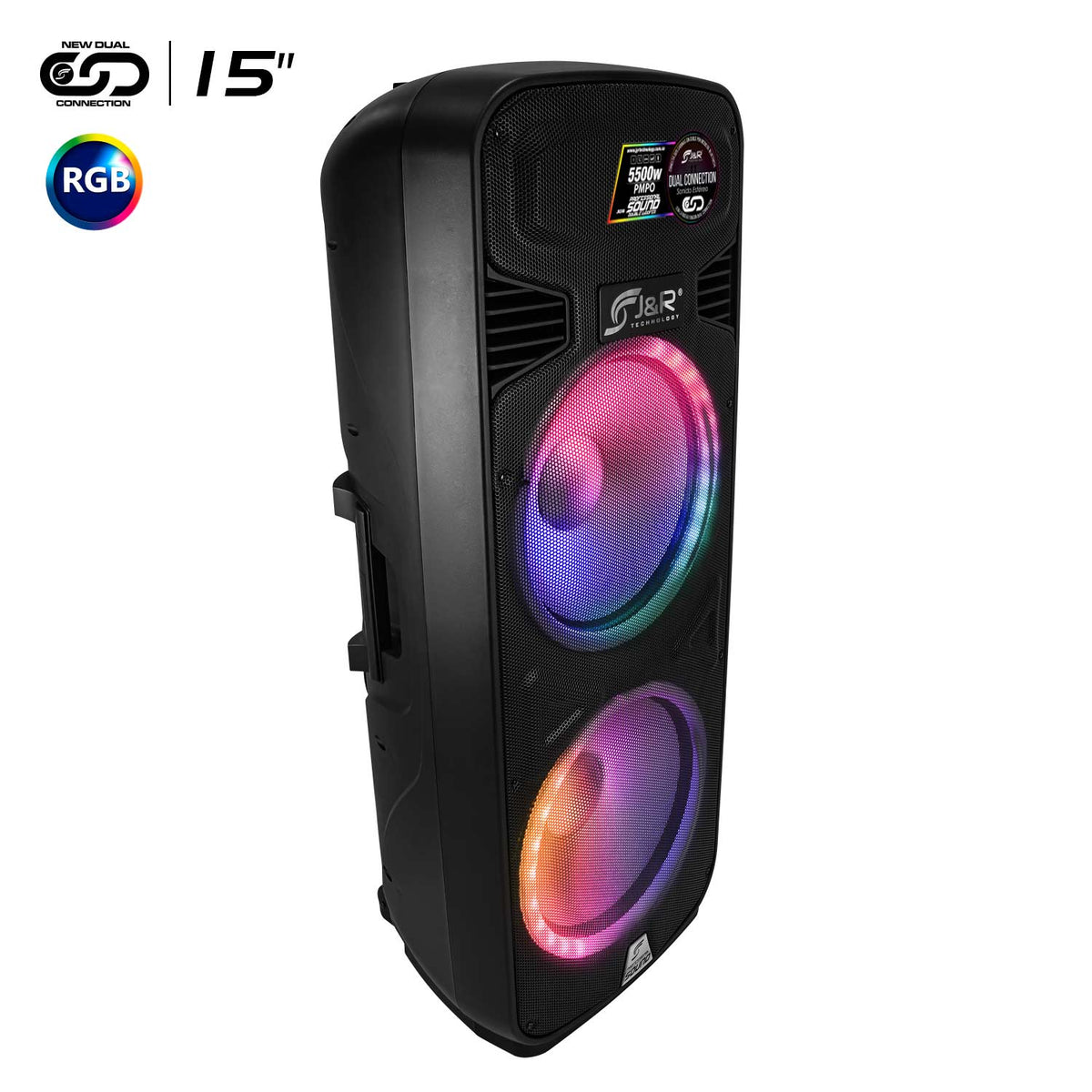 J&R J5246 Cabina activa doble 15" con luces RGB, ruedas y Bluetooth
