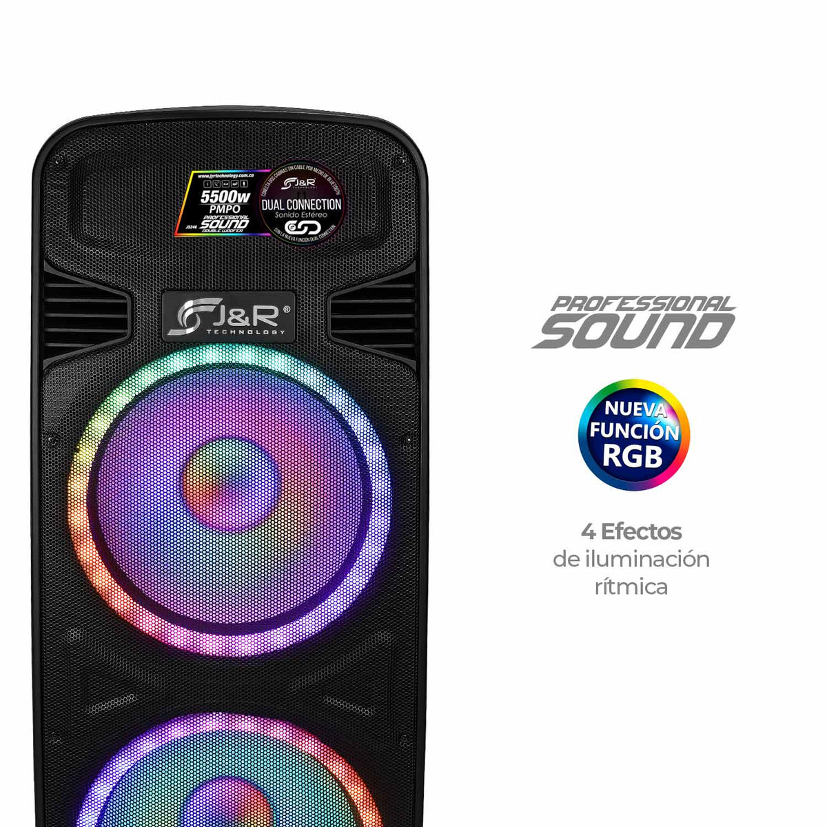 J&R J5246 Cabina activa doble 15" con luces RGB, ruedas y Bluetooth
