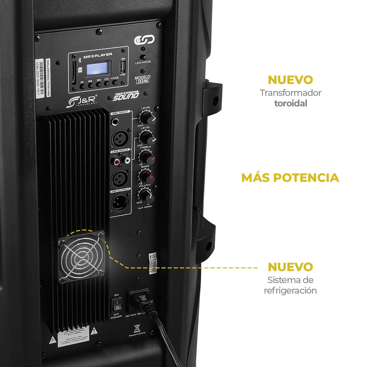 J&R J5246 Cabina activa doble 15" con luces RGB, ruedas y Bluetooth