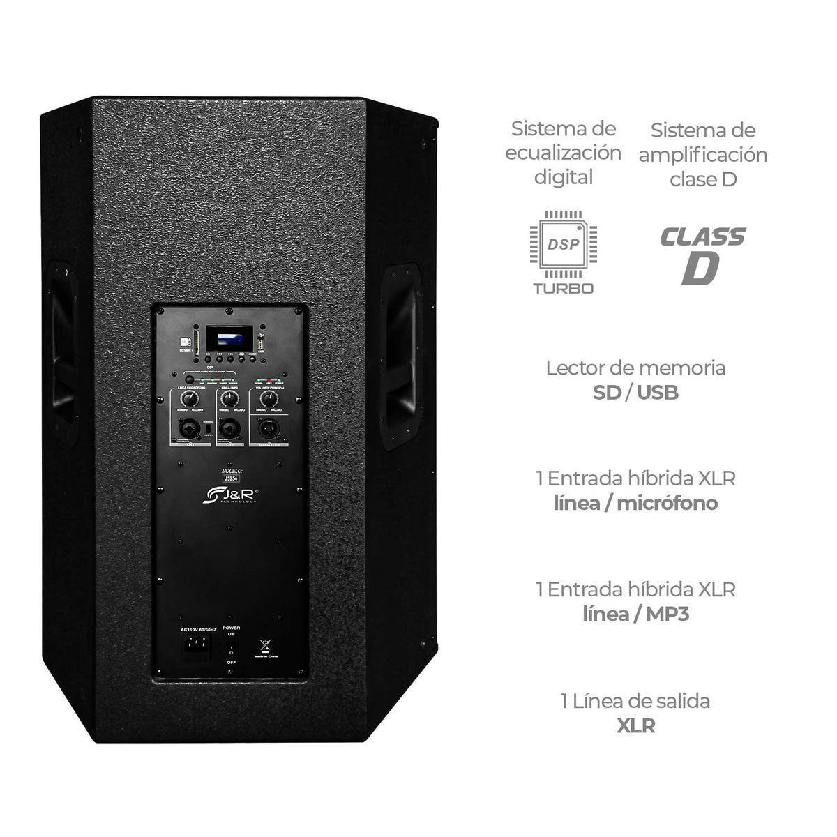J&R J5254 Wooden X Cabina activa 15" 500 W con módulo MP3 y USB