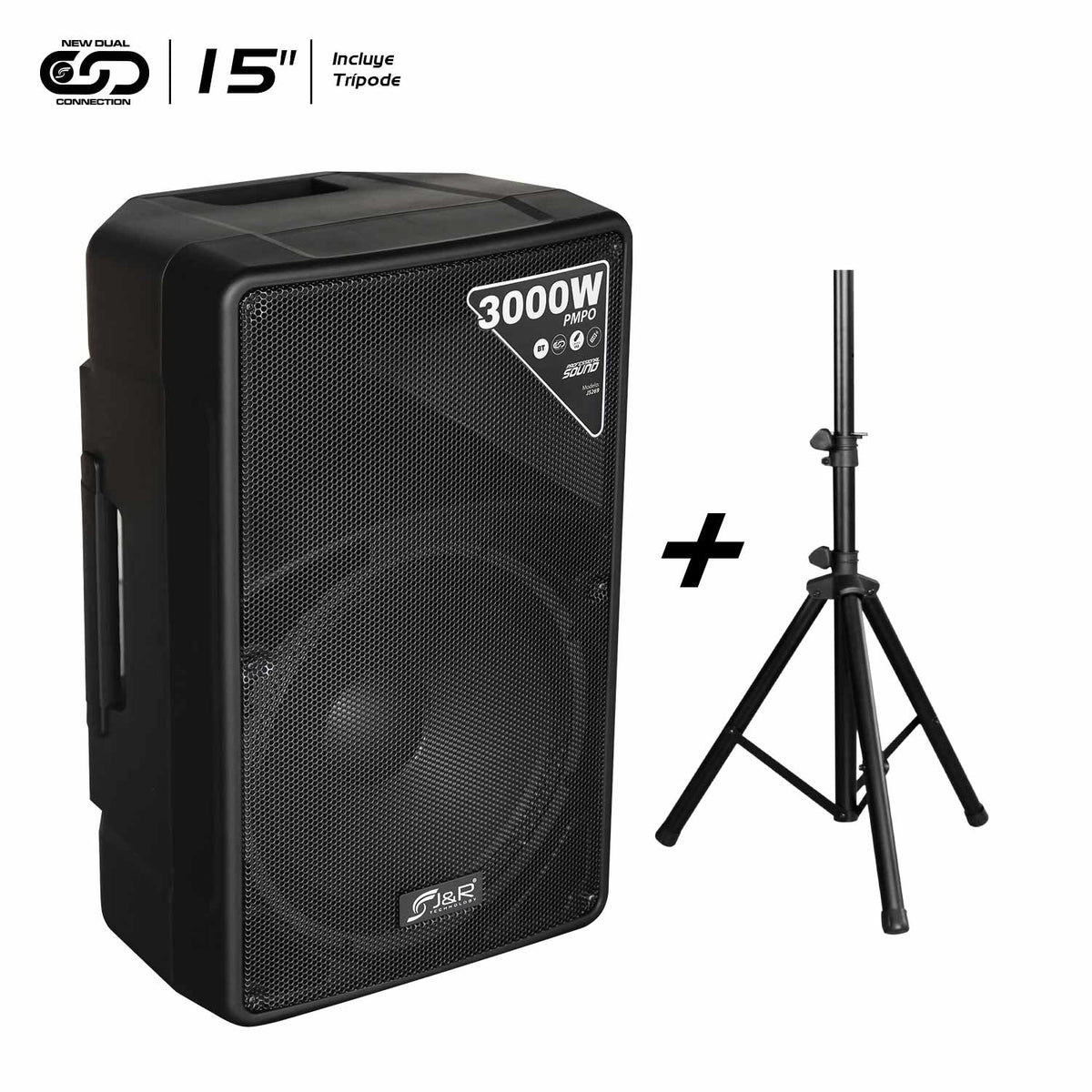 J&R J5269 Cabina activa 15" con trípode, Bluetooth 5.0 y control remoto
