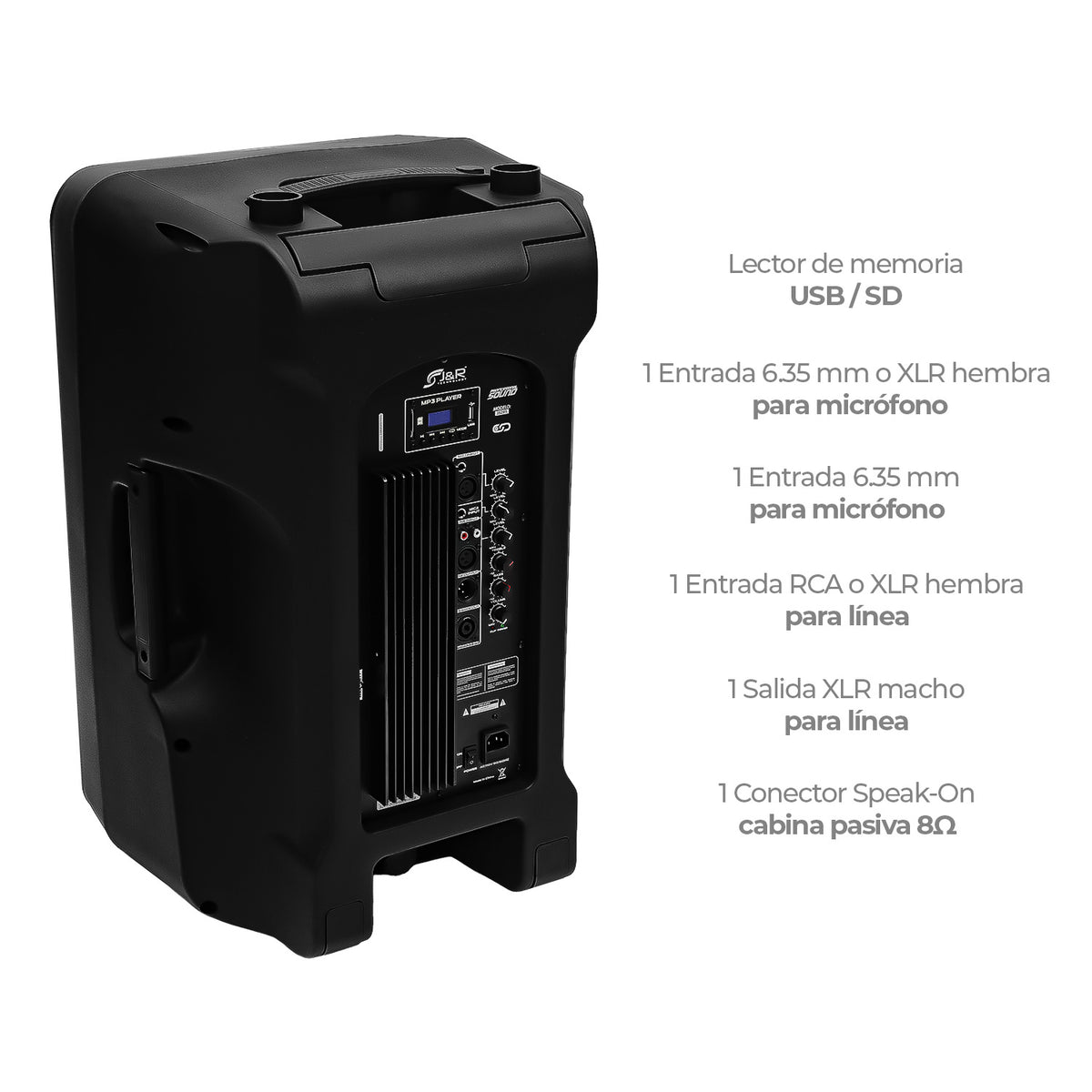 J&R J5295 Cabina activa 15" 250 W con Bluetooth TWS y panel MP3