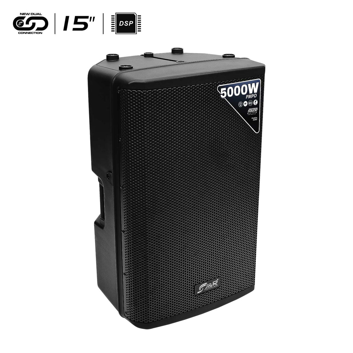 J&R J5297 Cabina activa 15" 550 W con DSP, Bluetooth TWS, USB y SD
