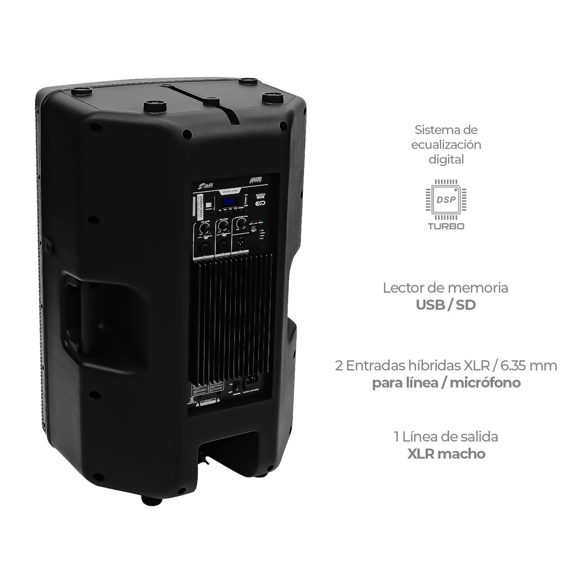 J&R J5297 Cabina activa 15" 550 W con DSP, Bluetooth TWS, USB y SD