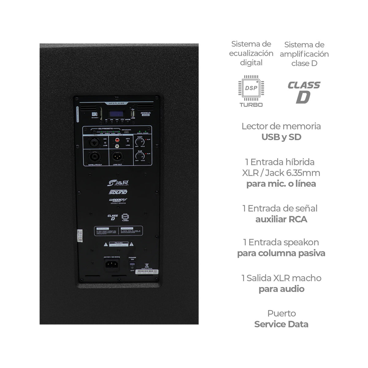 J&R J5300 Sistema array activo 2 x 10" 550 W con DSP Turbo y Bluetooth