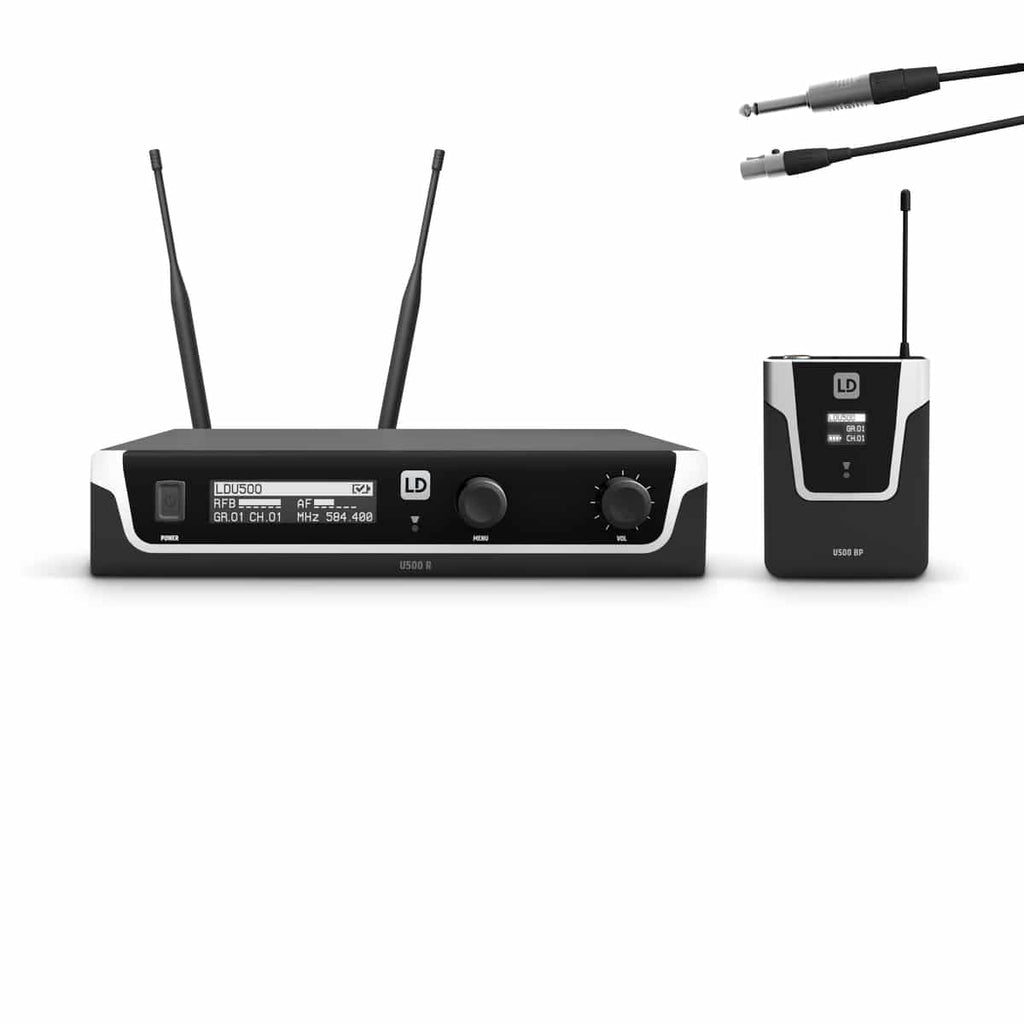 LD Systems U505 BPG Sistema inalámbrico con petaca y cable de guitarra 584-608 MHz