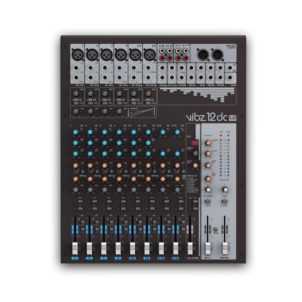LD Systems VIBZ 12 DC Consola de mezclas análoga 12 canales con compresor y efectos digitales