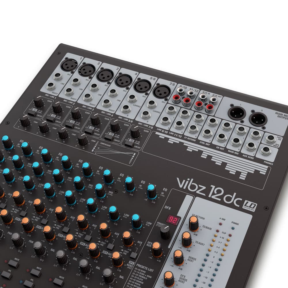 LD Systems VIBZ 12 DC Consola de mezclas análoga 12 canales con compresor y efectos digitales