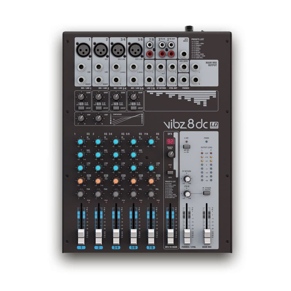 LD Systems VIBZ 8 DC Consola análoga de 8 canales con efectos y compresor