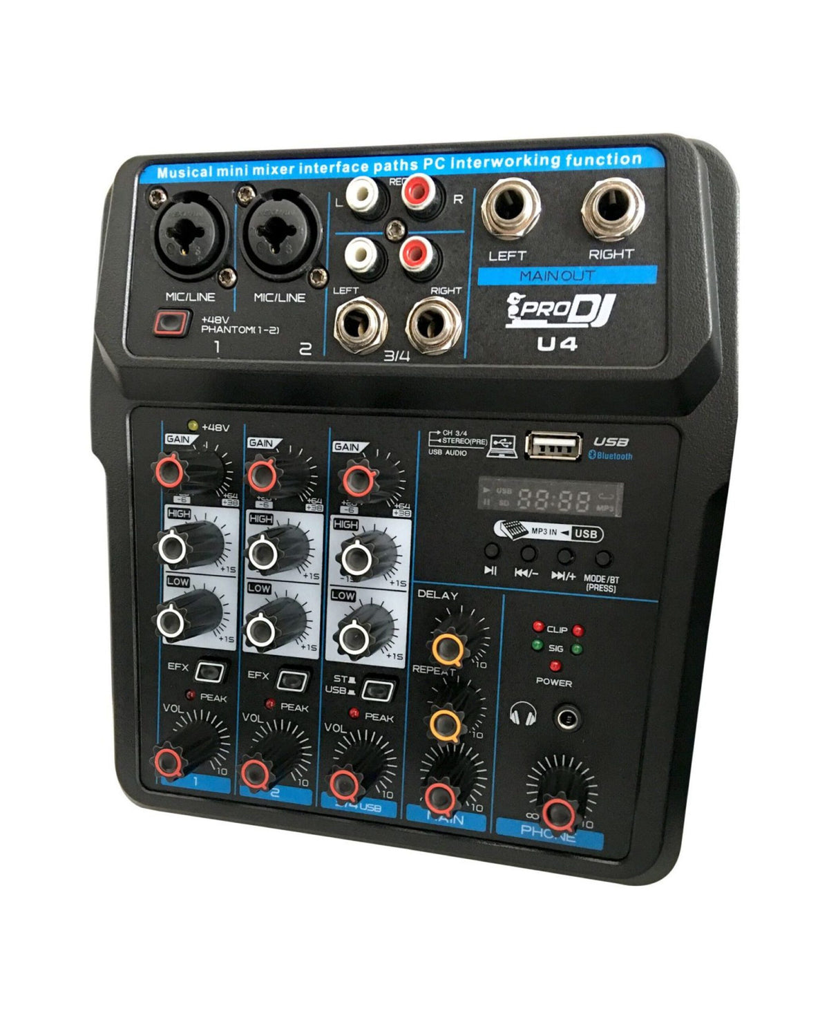 Pro DJ U4 Consola análoga 2 canales USB Bluetooth y delay