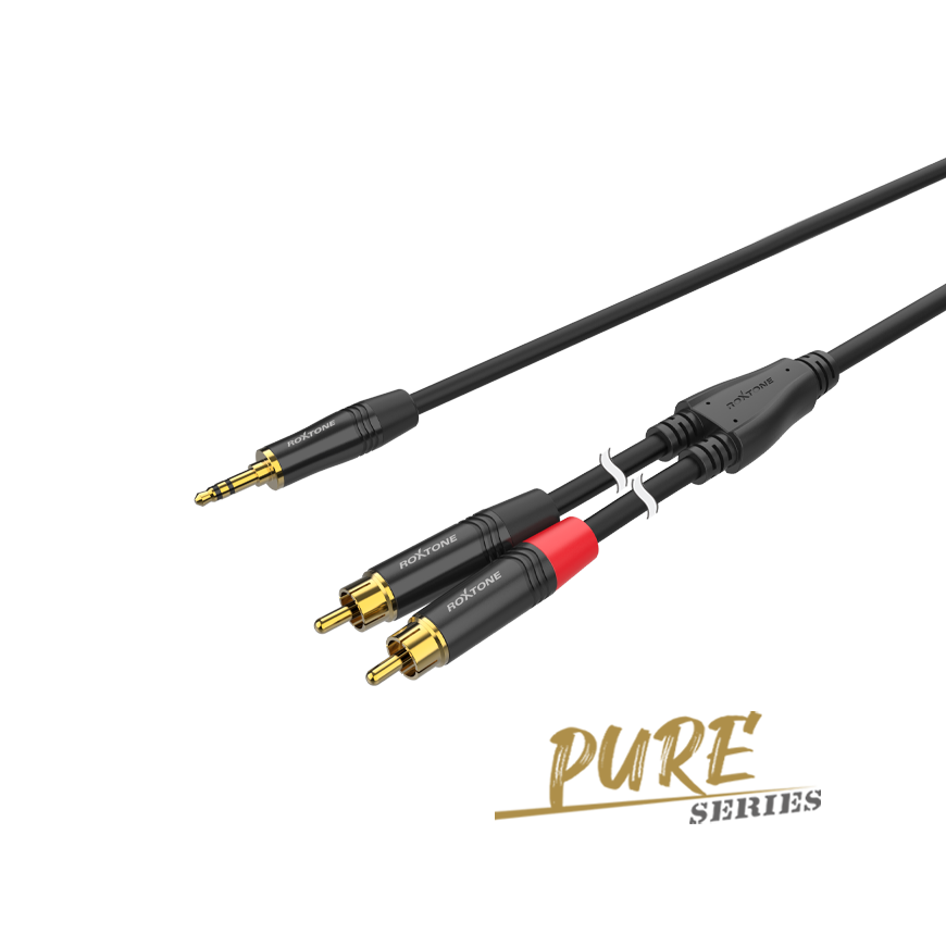 Roxtone PACC150L2 Cable de audio premium 2 RCA a TRS 3.5 mm 2 m