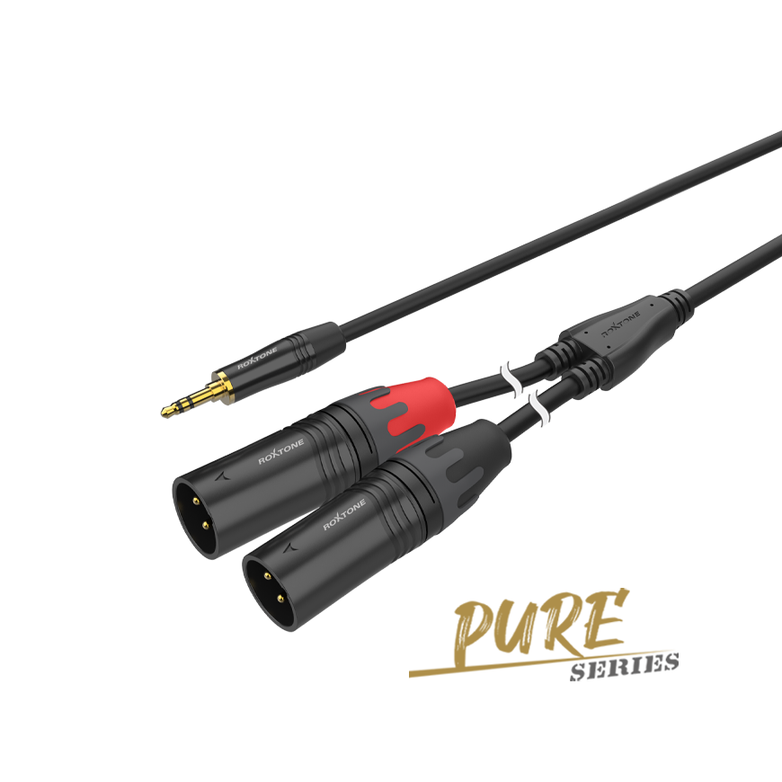 Roxtone PACC170L1 Cable de audio premium TRS 3.5 mm a 2 XLR macho 3 polos 1 m