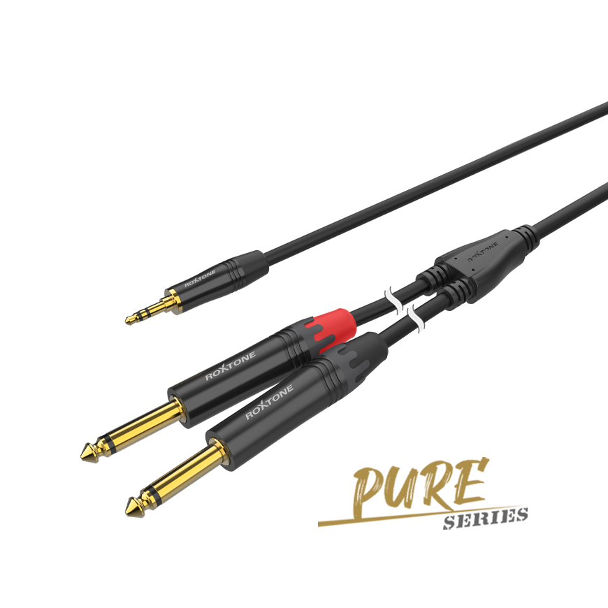 Roxtone PACC280L2 Cable de audio premium TRS 3.5 mm a 2 TS 6.3 mm 2 m