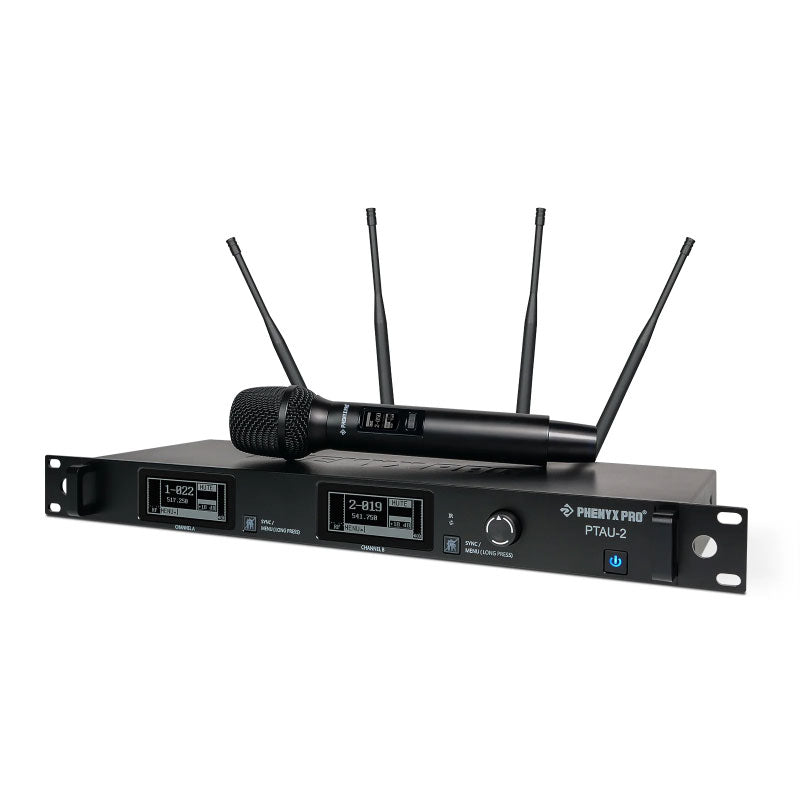 Phenyx Pro PTAU-2-2H Sistema inalámbrico UHF True Diversity con jog shuttle