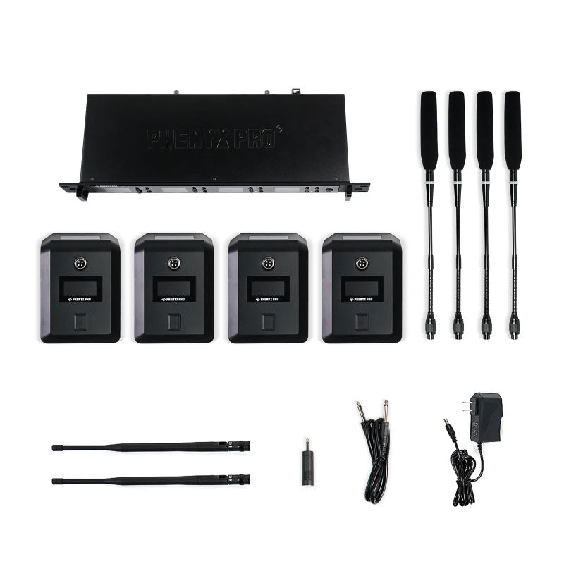 Phenyx Pro PTC-4-4G-US Sistema inalámbrico UHF 4 micrófonos de cuello de ganso