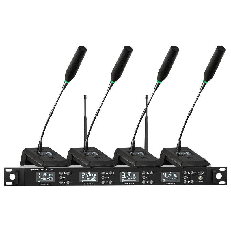 Phenyx Pro PTC-4-4G-US Sistema inalámbrico UHF 4 micrófonos de cuello de ganso