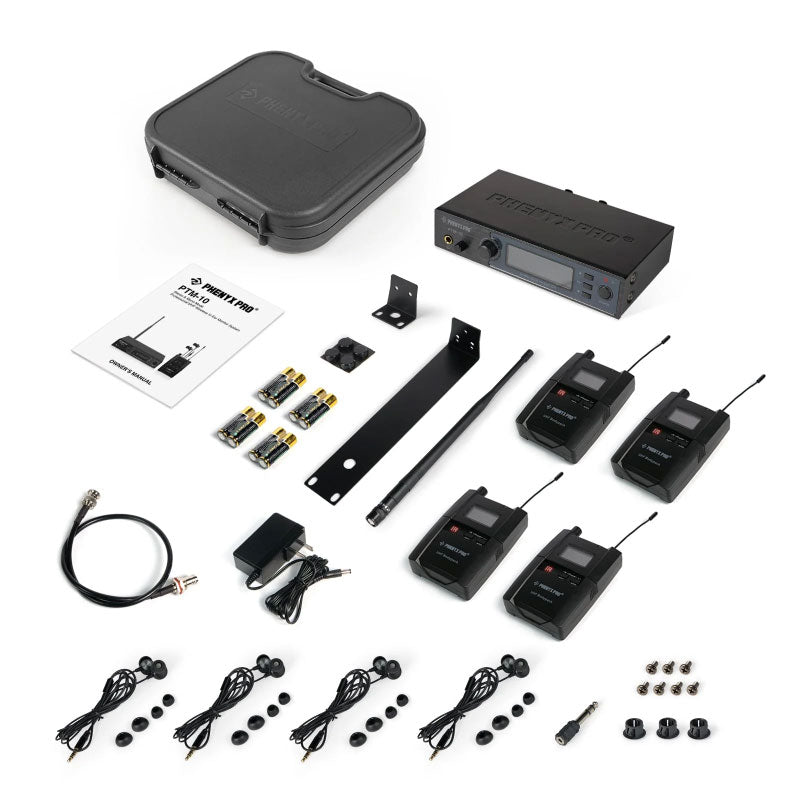 Phenyx Pro PTM-10-4B Sistema IEM estéreo UHF 1 transmisor 4 receptores