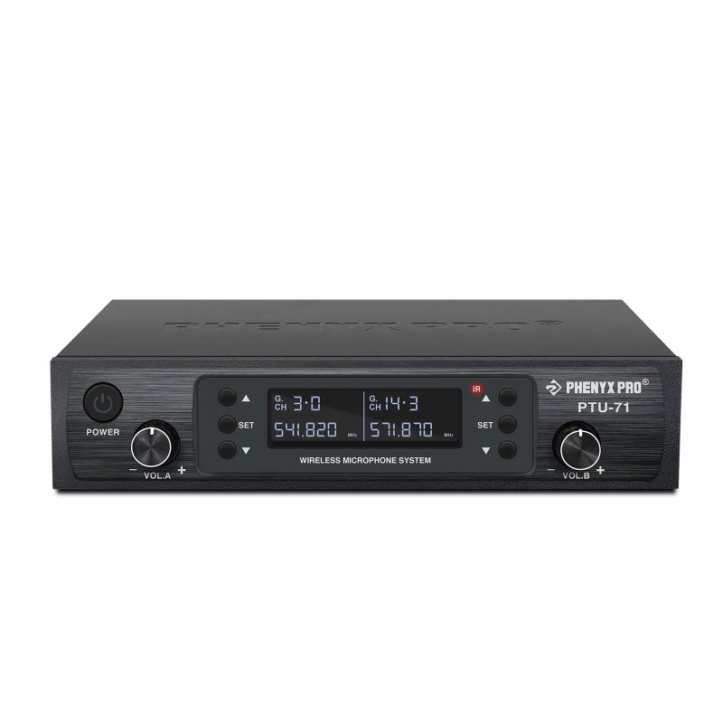 Phenyx Pro PTU-71-1H1B Sistema inalámbrico UHF 2 canales mano y bodypack