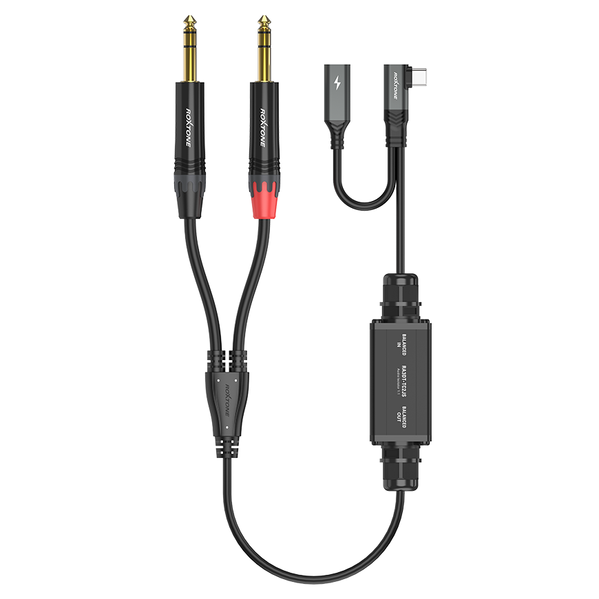 Roxtone RA3DT-TC2JS Isolador USB-C a 2 TRS 6.3 mm con transformador