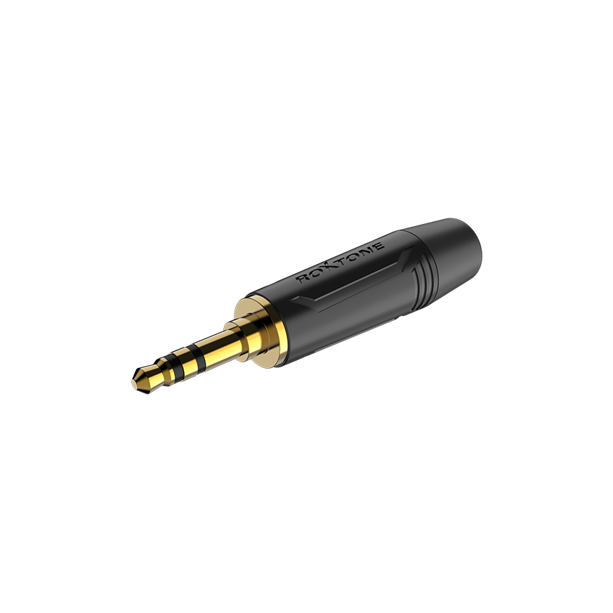 Roxtone RMJ3-PS-BG Plug TRS 3.5 mm negro dorado con pestaña para fundas de celular