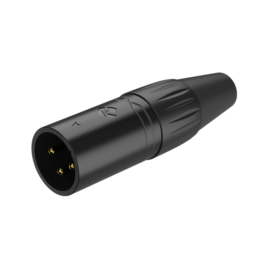 Roxtone RX3MP-BG Conector XLR macho 3 polos carcasa negra Gold