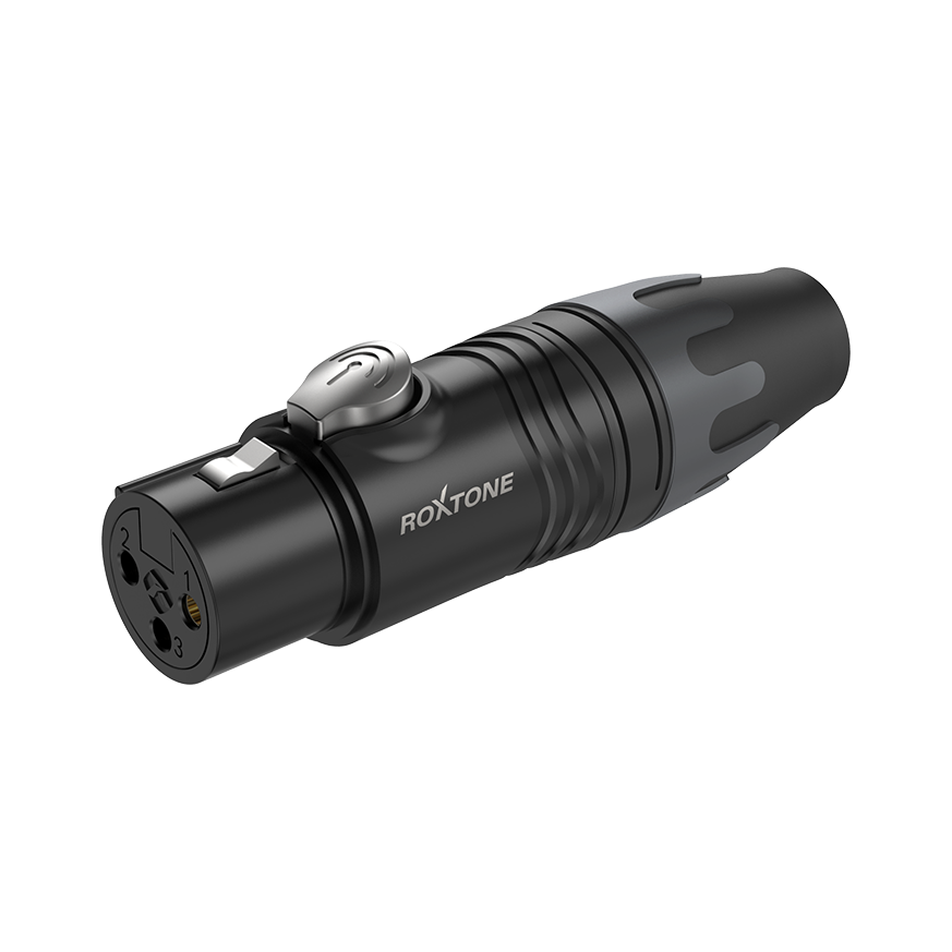 Roxtone XF3BG Conector XLR hembra 3 polos carcasa negra Gold