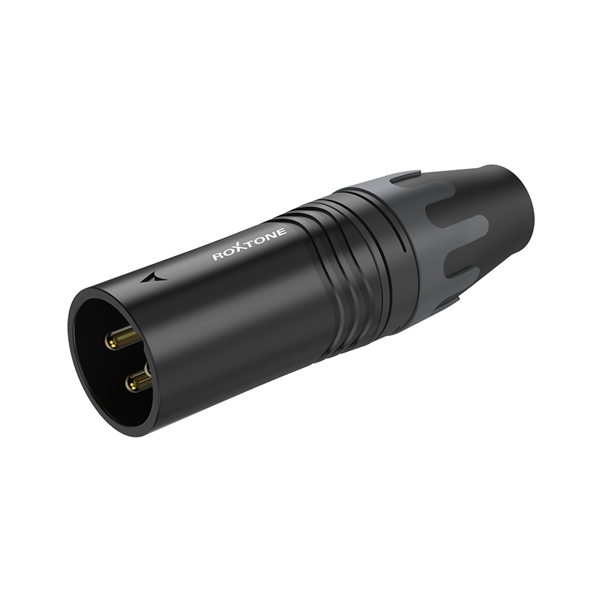 Roxtone XM3BG Conector XLR macho 3 polos carcasa negra Gold