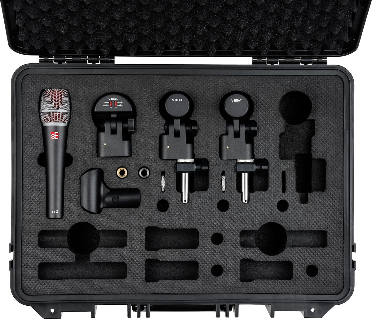 sE Electronics V Pack Venue Kit de micrófonos para batería 4 piezas con estuche