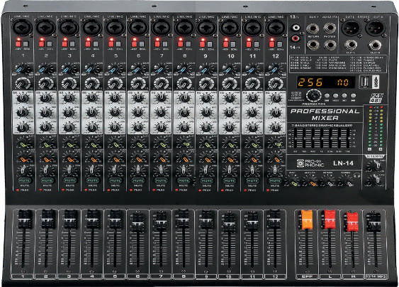 Prophonic LN-14 Mezclador de 14 canales con efectos DSP, USB y Bluetooth