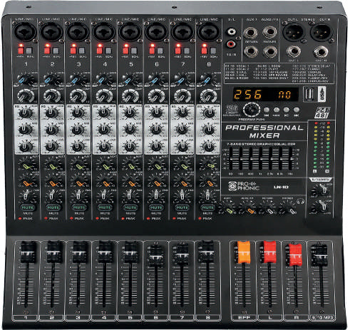 Prophonic LN-10 Mezclador de 10 canales con efectos DSP, USB y Bluetooth