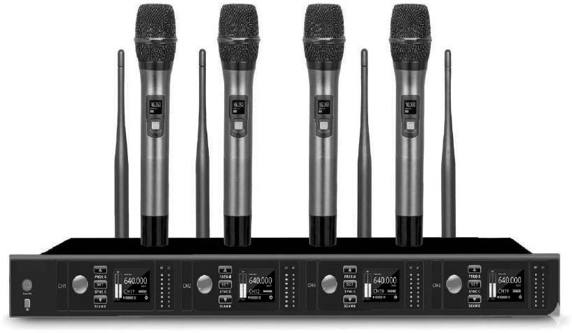 Prophonic FU-4008 UHF Sistema de 4 micrófonos inalámbricos de mano metálicos
