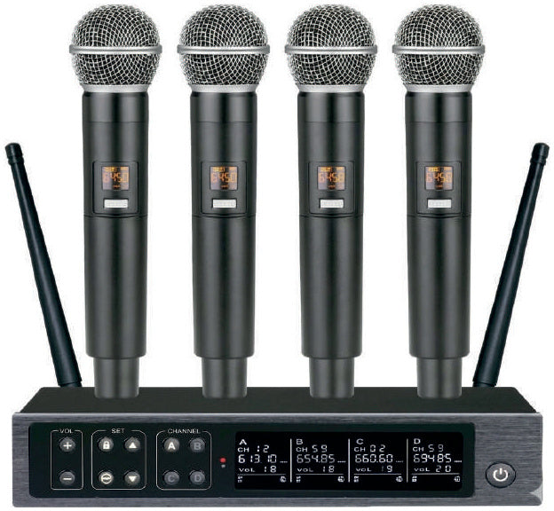 Prophonic FU-4005 UHF Sistema de 4 micrófonos inalámbricos de mano